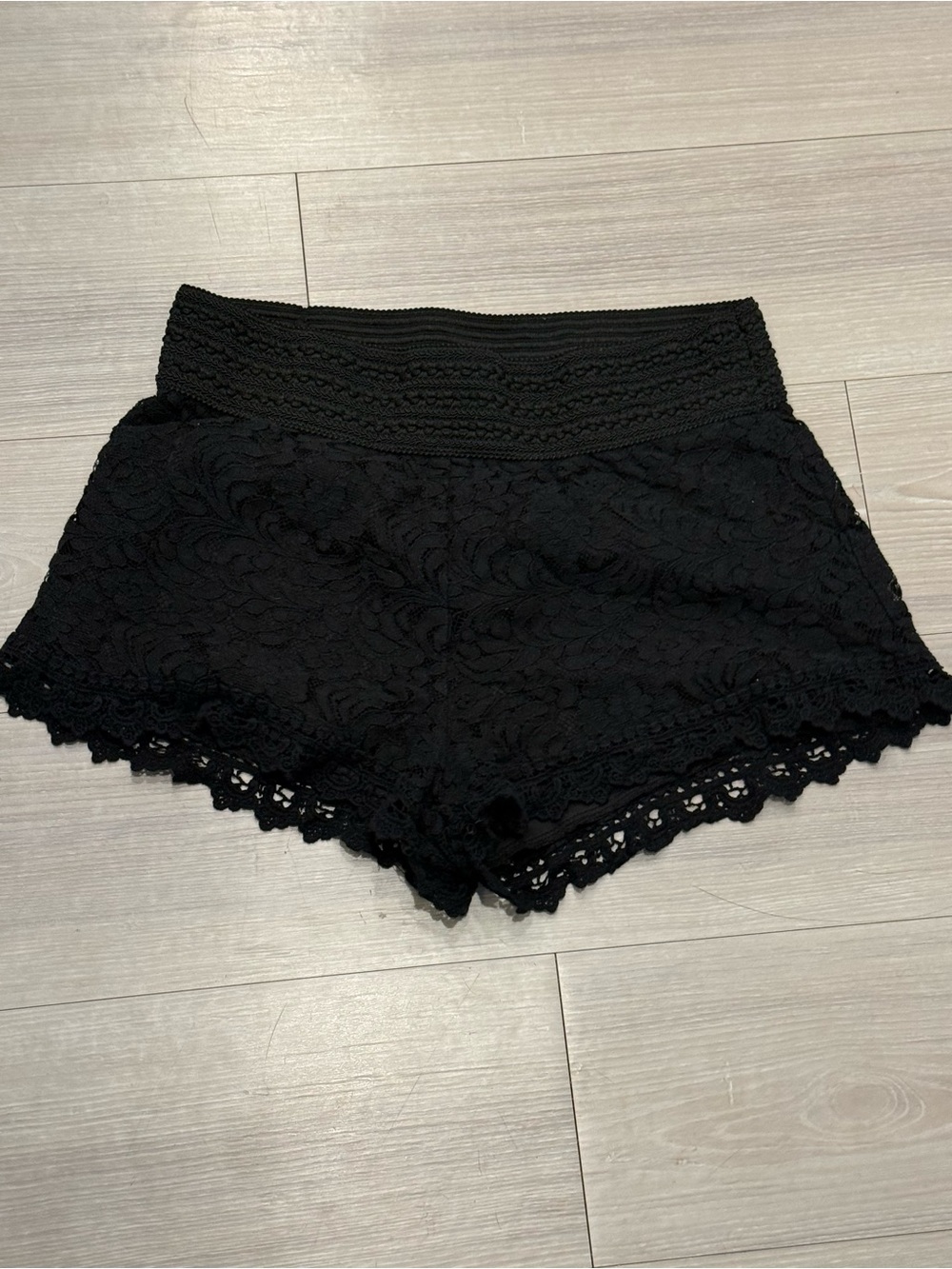 Ambiance Black Crochet High Waist Lace Shorts